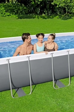 Bestway Power Steel Frame Pool Set mit Filterpumpe 404 x 201 x 100 cm, grau, eckig