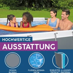 Bestway Power Steel Frame Pool Set mit Filterpumpe 404 x 201 x 100 cm, grau, eckig