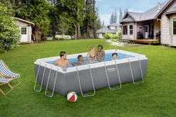 Bestway Power Steel Frame Pool Set mit Filterpumpe 404 x 201 x 100 cm, grau, eckig