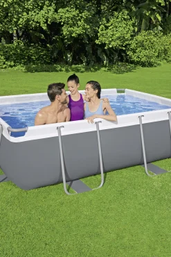 Bestway Power Steel Frame Pool Set mit Filterpumpe 404 x 201 x 100 cm, grau, eckig