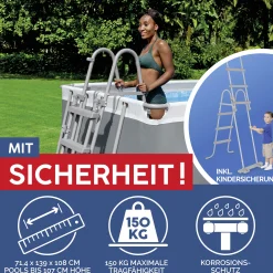 Bestway Power Steel Frame Pool Set mit Filterpumpe 404 x 201 x 100 cm, grau, eckig