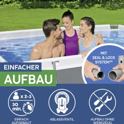 Bestway Power Steel Frame Pool Set mit Filterpumpe 404 x 201 x 100 cm, grau, eckig