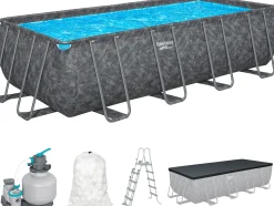 Bestway Winterfestes Frame Pool APX365 Komplett-Set mit Sandfilteranlage 549 x 274 x 132 cm marmor-optik eckig