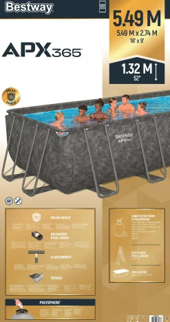 Bestway Winterfestes Frame Pool APX365 Komplett-Set mit Sandfilteranlage 549 x 274 x 132 cm marmor-optik eckig