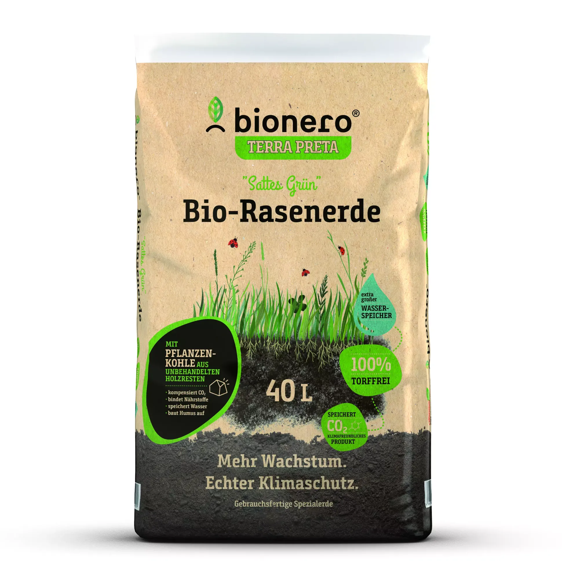bionero Bio Rasenerde "sattes Grün" 40 L torffrei