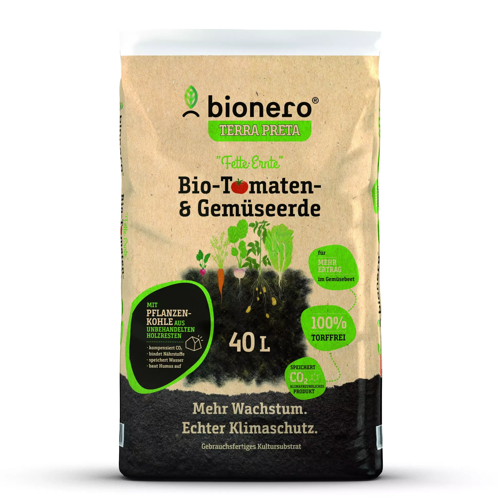 bionero Bio Tomaten- und Gemüseerde "fette Ernte" 40 L torffrei