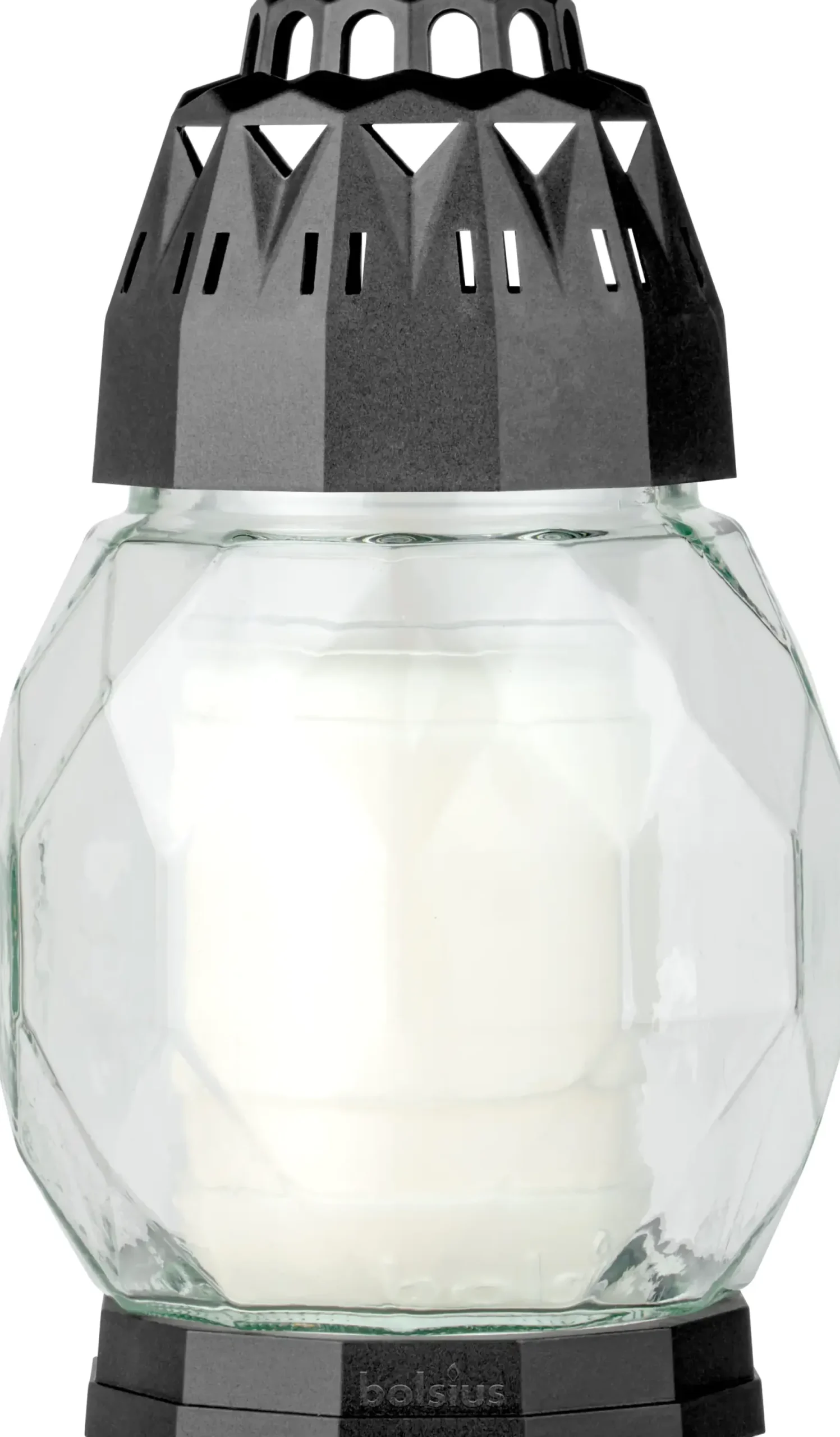 Bolsius Grablaterne Diamond aus Glas weiß 178/108 mm