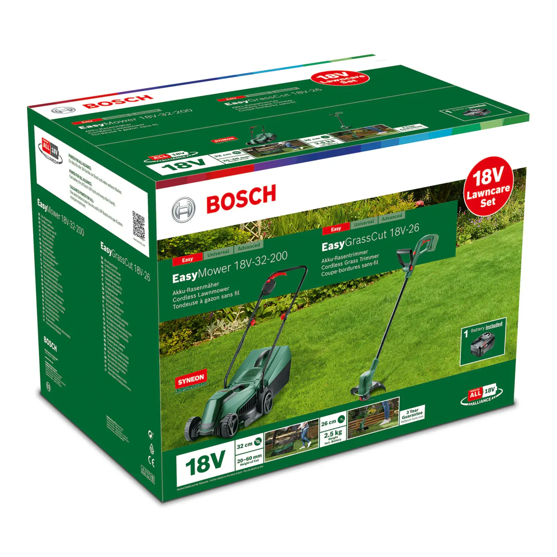Bosch Akku-Rasenmäher-Set EasyMower 18 V inkl. Akku-Rasentrimmer EasyGrassCut 18 V + Akku & Ladegerät