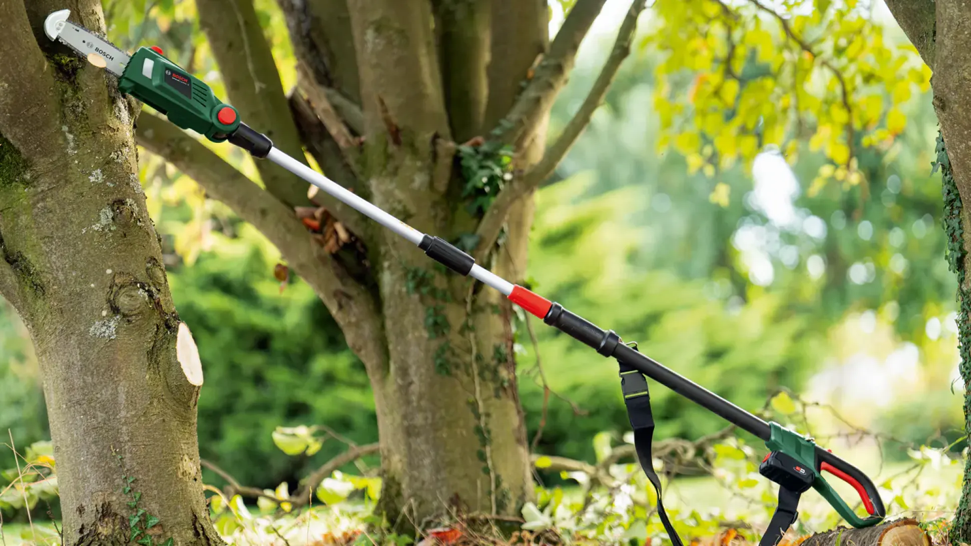 Bosch Akku-Teleskop-Hochentaster UniversalChainPole 18 Solo inkl. Kettensägenöl & Sägekette
