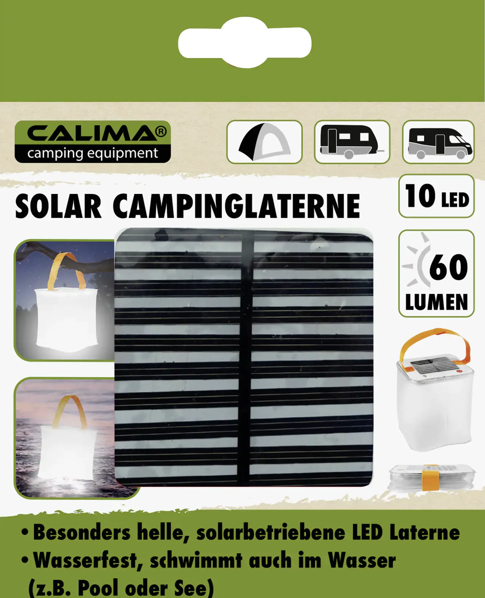 Calima Solar Campinglaterne 10x10x10cm, gefaltet 10x10x1,2cm