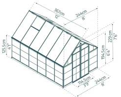 Canopia Gewächshaus Balance Alu silber 367 x 244 cm