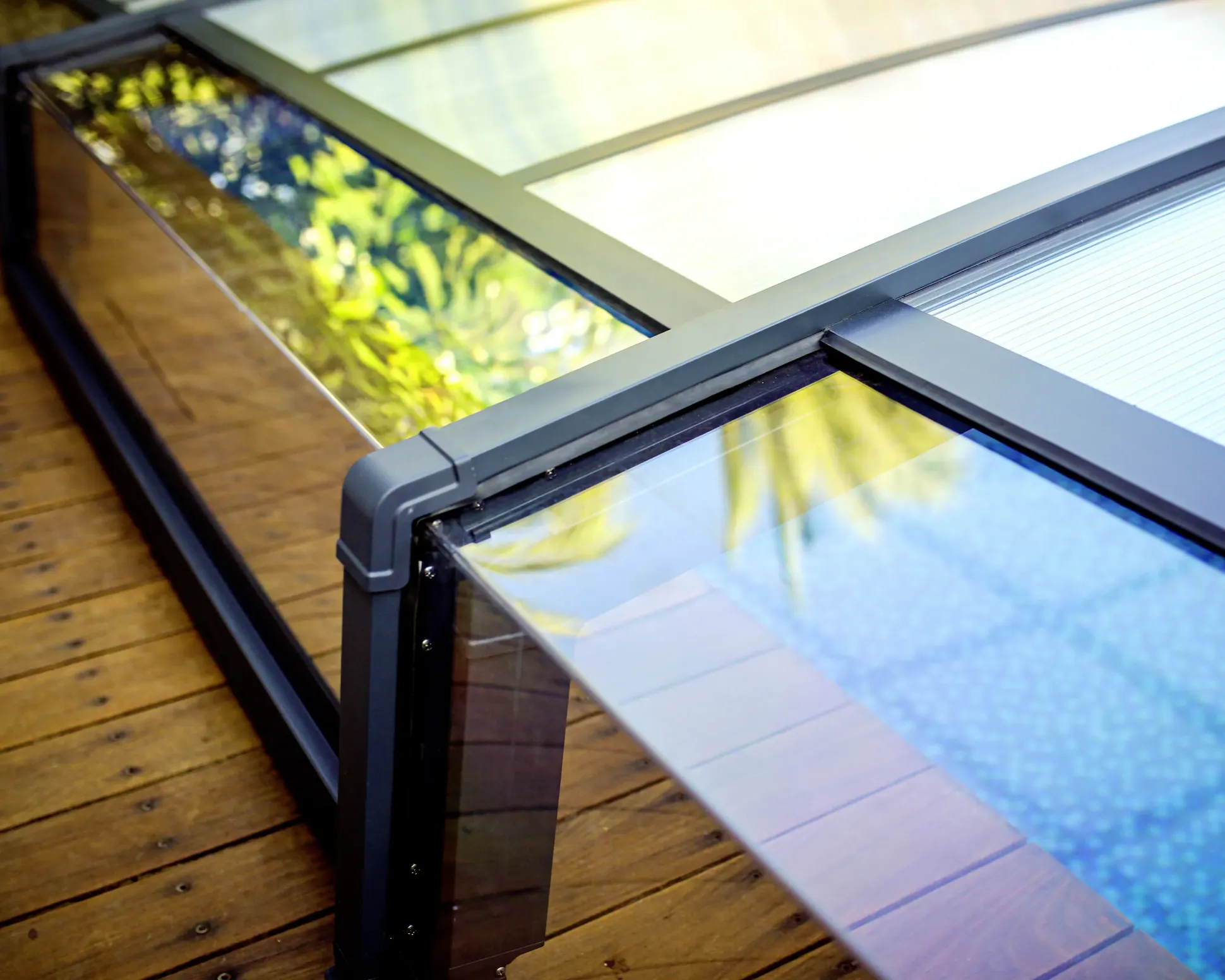 Canopia Poolüberdachung Majorca, 8,74 x 4,7 m, grau Aluminiumrahmen mit Polycarbonatplatten