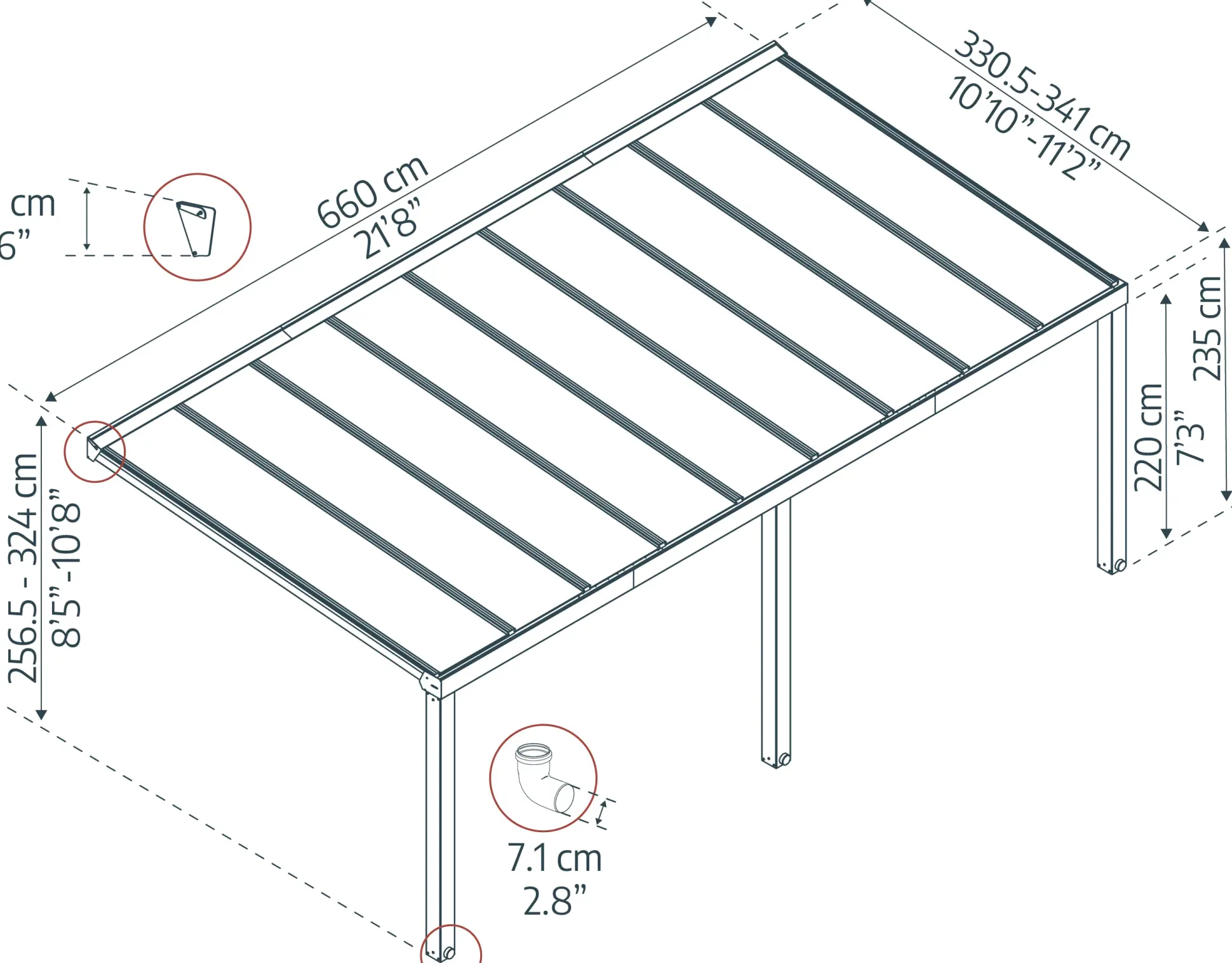 Canopia Terrassenüberdachung Stockholm 660 x 330,5 cm anthrazit