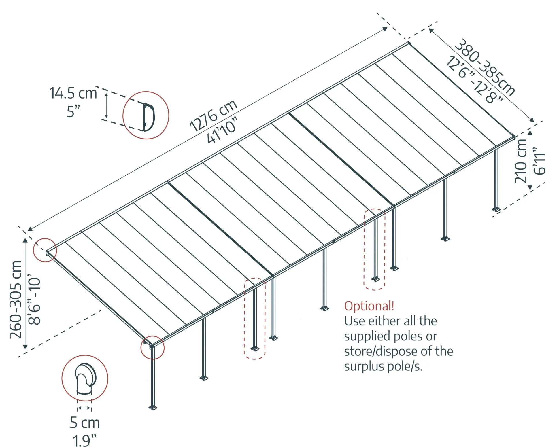 Canopia Terrassenüberdachung Feria 1276 x 380 cm anthrazit