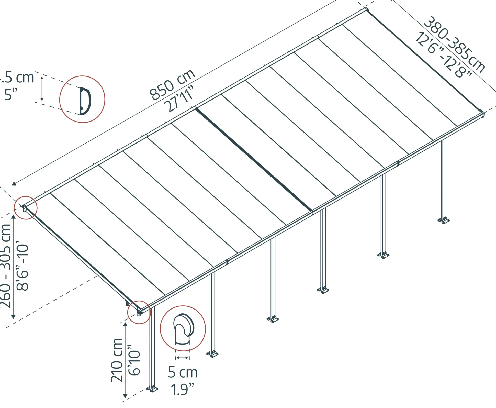 Canopia Terrassendach 850 x 400 cm weiß