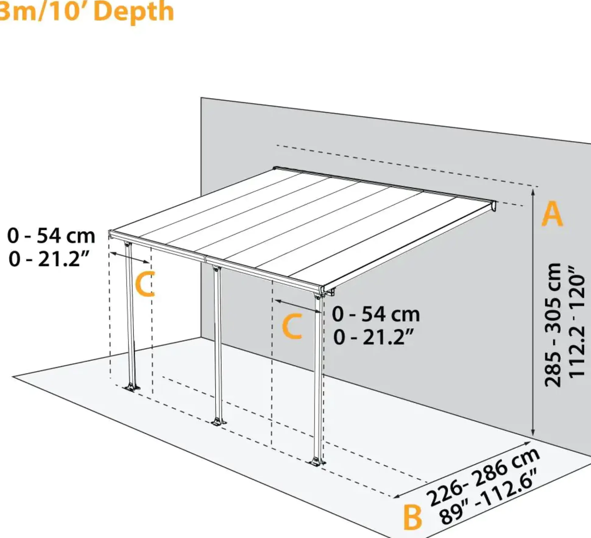 Canopia Terrassendach 1275 x 300 cm grau