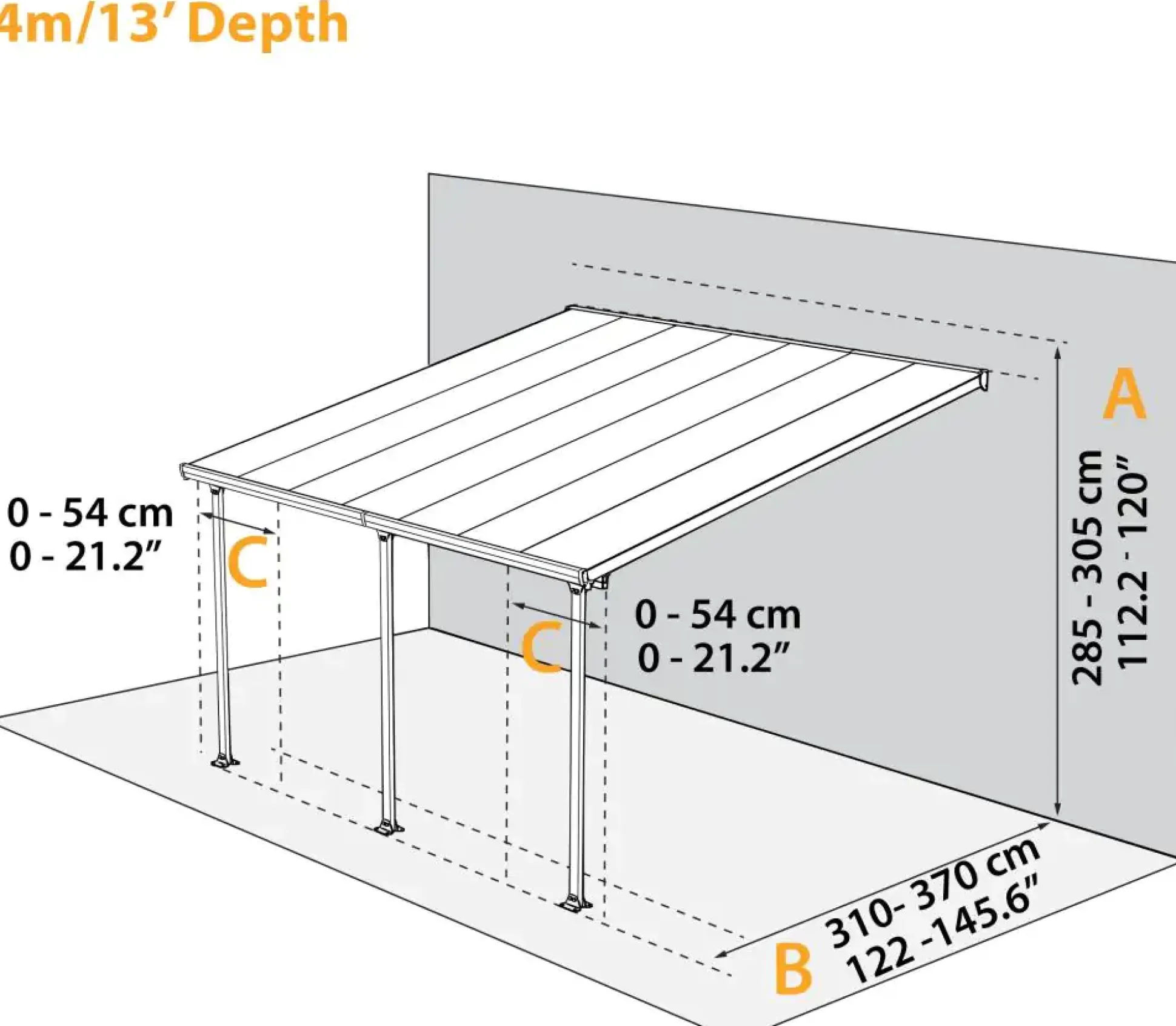 Canopia Terrassendach 1275 x 400 cm weiß