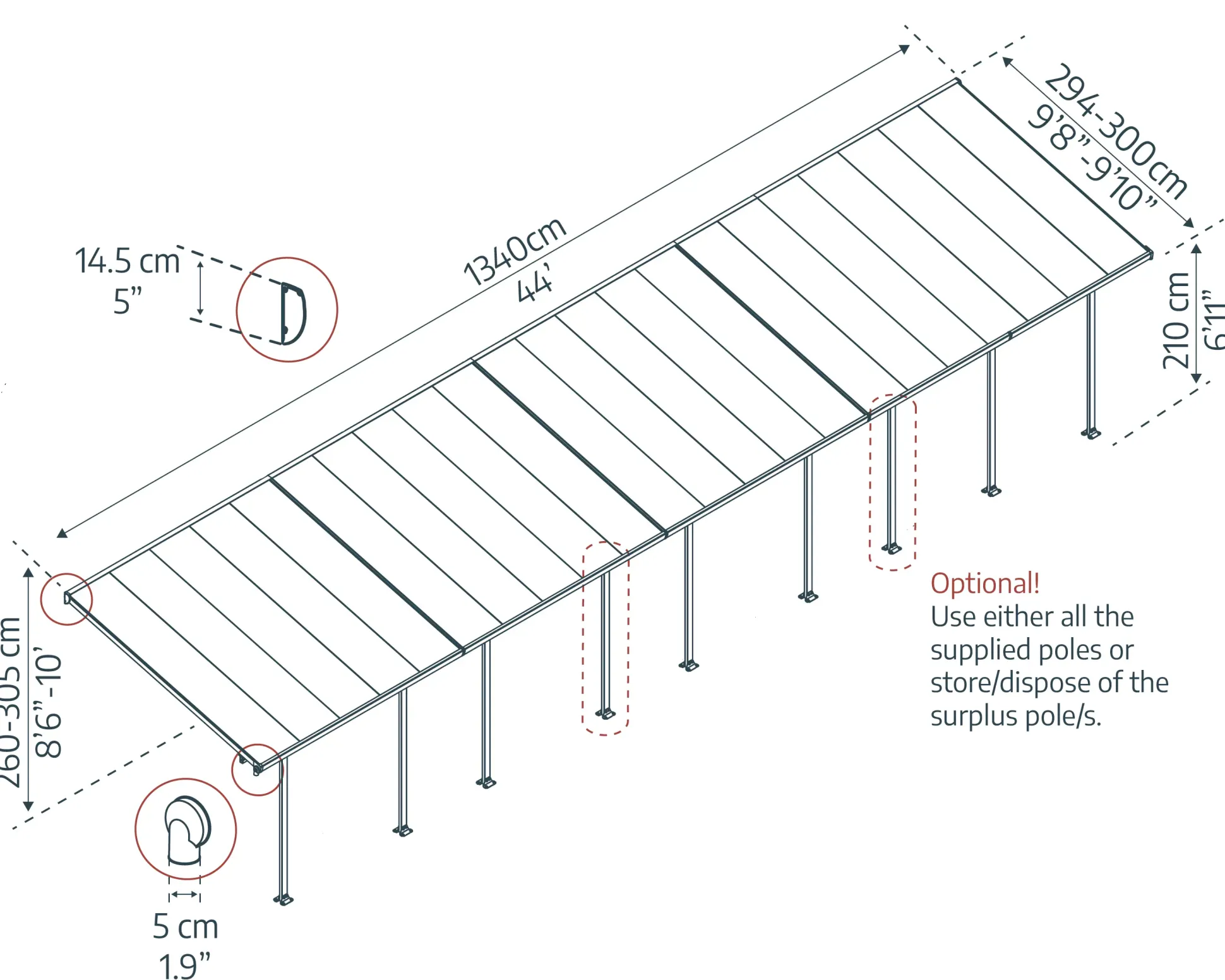 Canopia Terrassendach 1340 x 300 cm grau