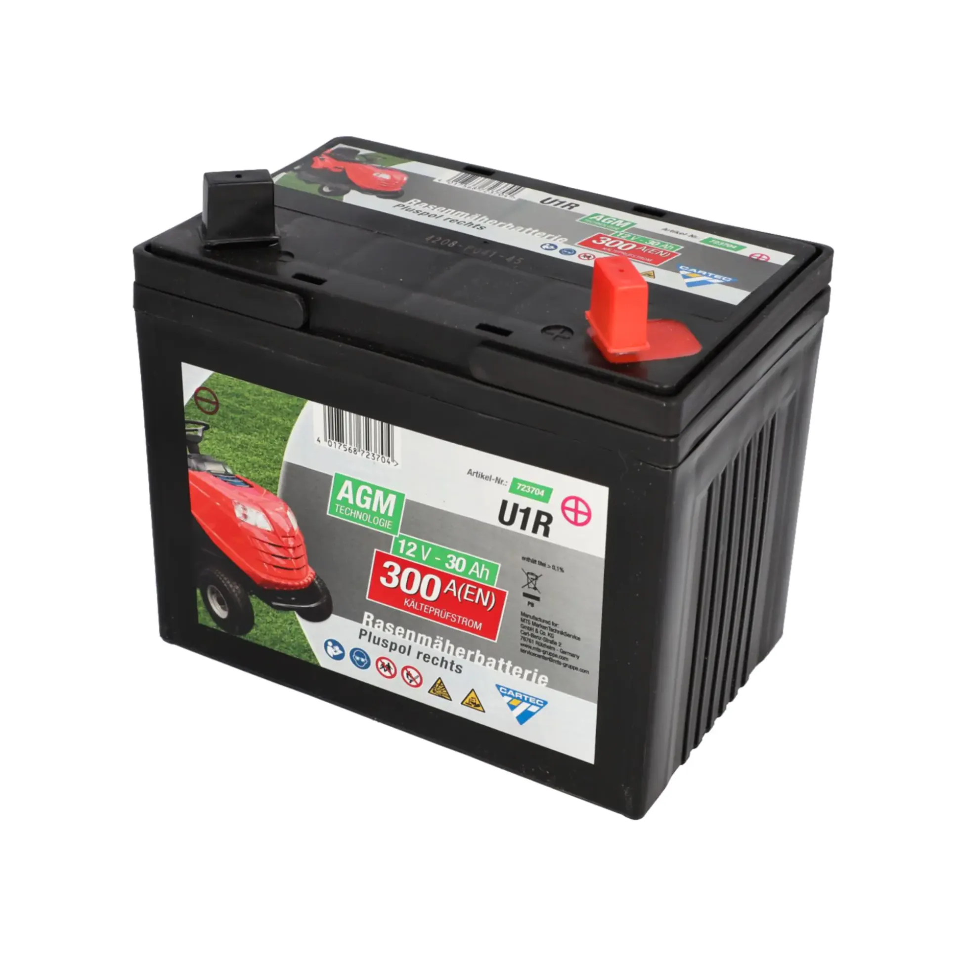 Cartec Rasenmäherbatterie 30Ah/300A +rechts