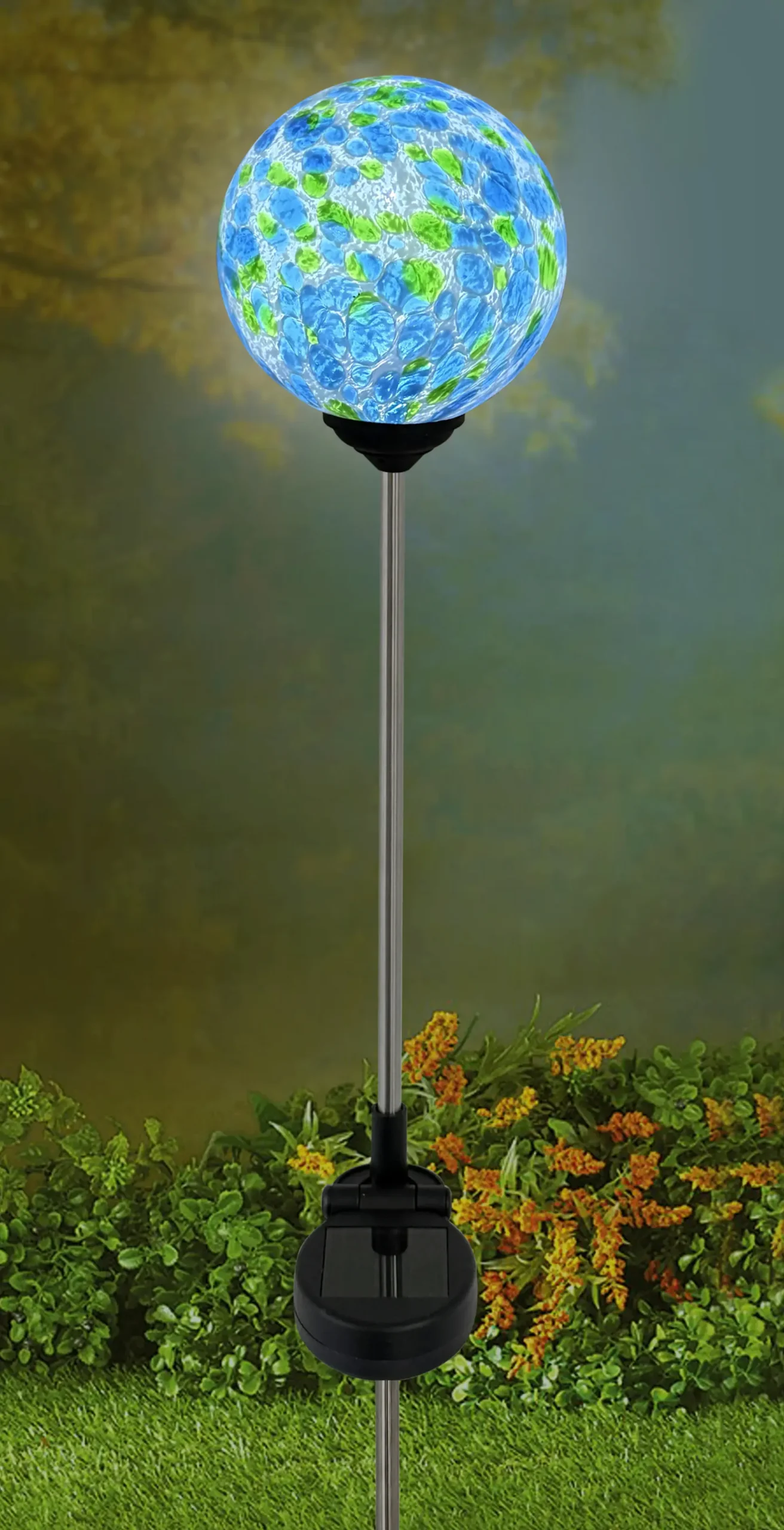 Dapo LED Solarleuchte Glaskugel mit Erdspieß weiß