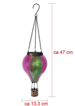 Dapo LED Solarleuchte Heißluftballon mit Flammeeffekt lila/grün warmweiß
