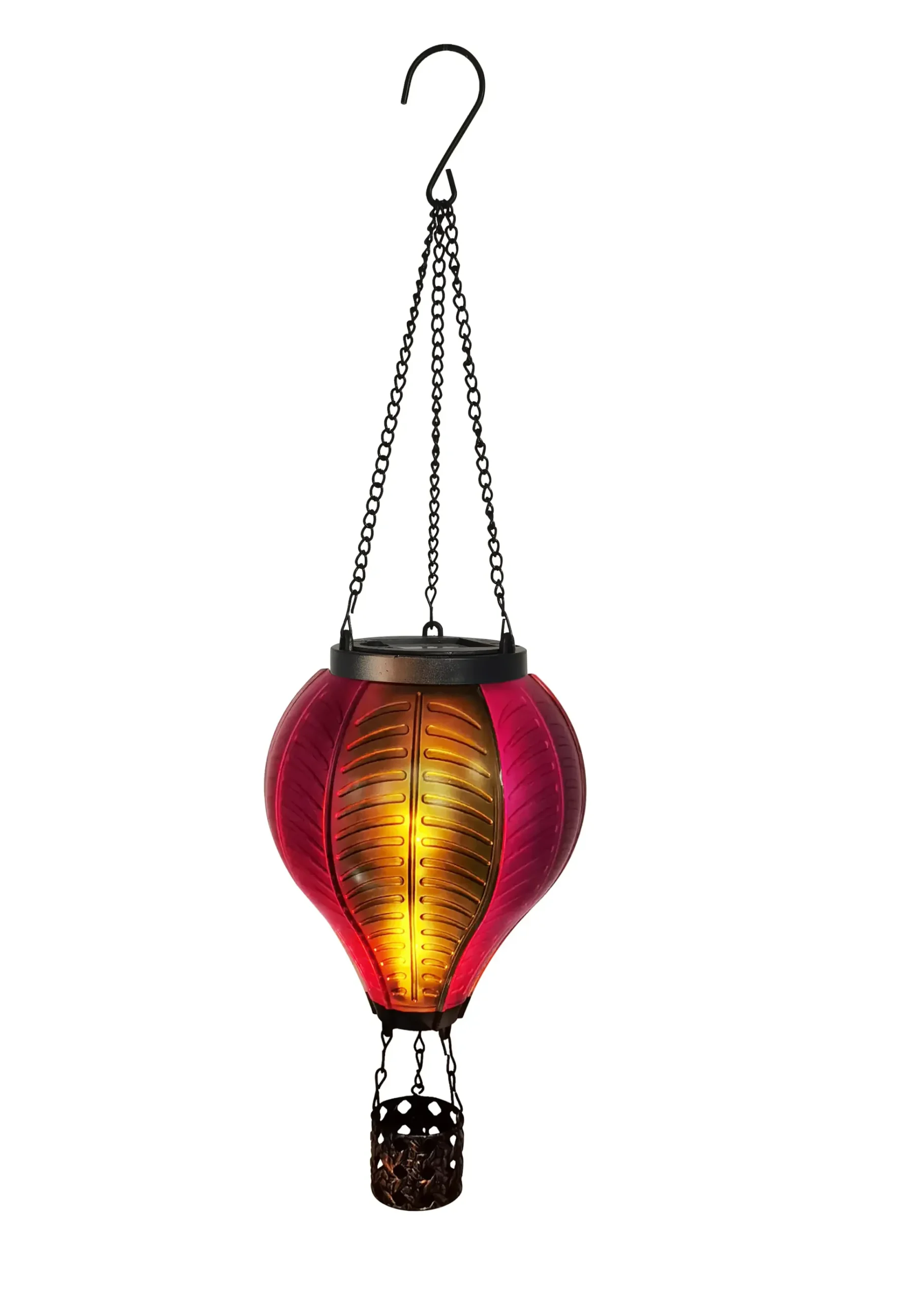 Dapo LED Solarleuchte Heißluftballon mit Flammeeffekt lila/grün warmweiß