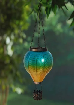 Dapo LED Solarleuchte Heißluftballon mit Flammeeffekt blau/gelb warmweiß
