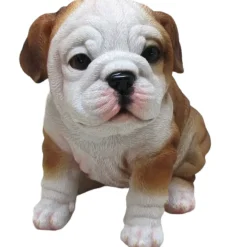 Dekofigur Bulldogge sitzend 17 x 16 x 12 cm weiß braun