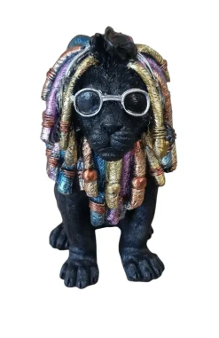 Dekofigur Löwe mit Brille 20 cm schwarz bunt