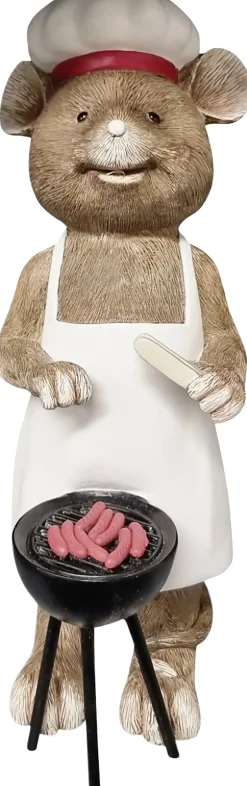 Dekofigur Maus mit Grill groß 29 cm braun weiß