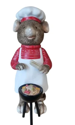 Dekofigur Maus mit Grill groß 19 cm bunt