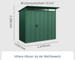 EcoStar Gerätehaus Elegant-P Typ 1 moosgrün 247,9 x 153 x 228,6 cm