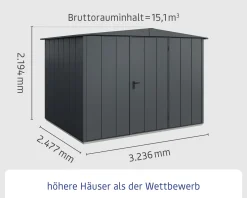 EcoStar Gerätehaus Elegant-S Typ 3 anthrazitgrau323,6 x 247,7 x 219,4 cm