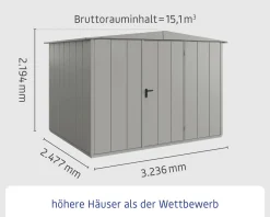 EcoStar Gerätehaus Elegant-S Typ 3 graualuminium 323,6 x 247,7 x 219,4 cm