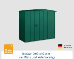 EcoStar Gerätehaus Elegant-S Typ 1 moosgrün 1 flg 258,8 x 121,3 x 216 cm