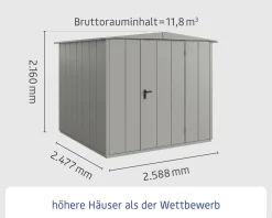 EcoStar Gerätehaus Elegant-S Typ 2 graualuminium 1 flg 258,8 x 247,7 cm