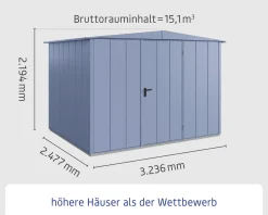 EcoStar Gerätehaus Elegant-S Typ 3 taubenblau 1 flg 323,6 x 247,7 cm