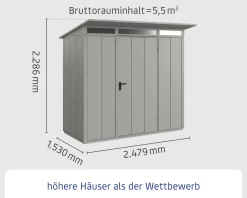 EcoStar Gerätehaus Elegant-P Typ 1 graualuminium 247,9 x 153 x 228,6 cm