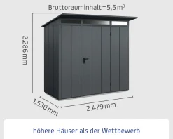 EcoStar Gerätehaus Elegant-P Typ 1 anthrazitgrau 247,9 x 153 x 228,6 cm