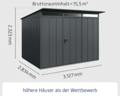 EcoStar Gerätehaus Elegant-P Typ 3 anthrazitgrau 312,7 x 283,4 x 232,3 cm