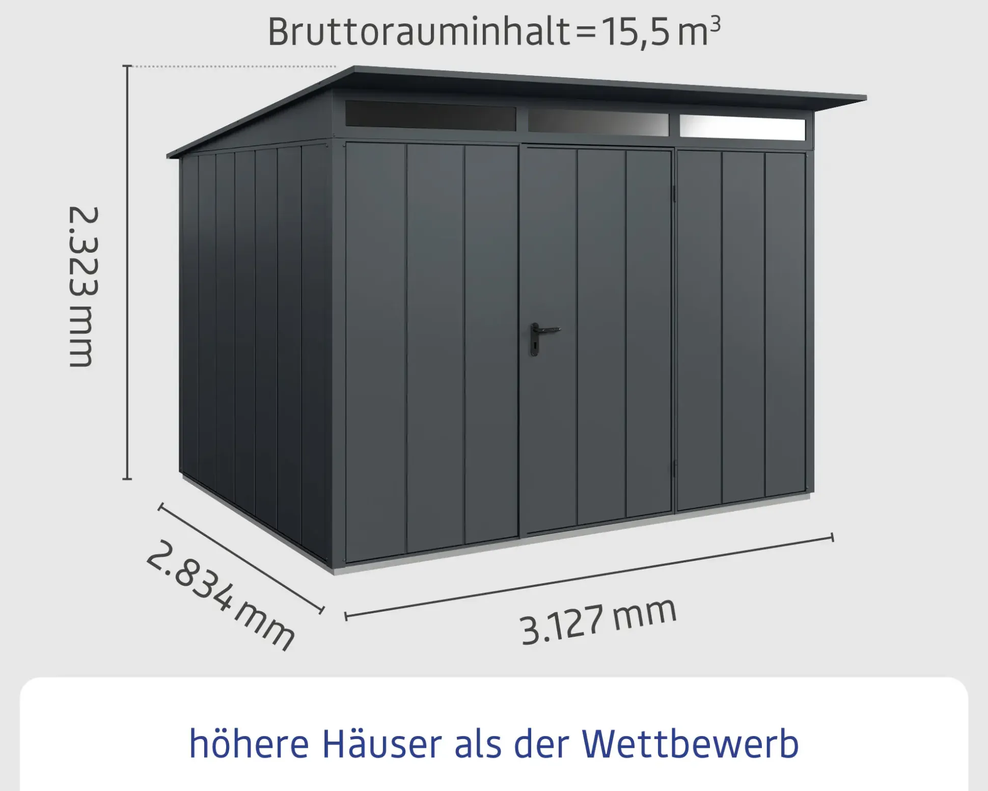 EcoStar Gerätehaus Elegant-P Typ 3 anthrazitgrau 312,7 x 283,4 x 232,3 cm
