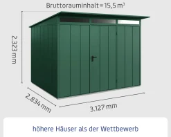 EcoStar Gerätehaus Elegant-P Typ 3 moosgrün 312,7 x 283,4 x 232,3 cm