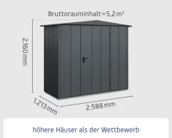 EcoStar Gerätehaus Elegant-S Typ 1 anthrazitgrau 1 flg 258,8 x 121,3 cm