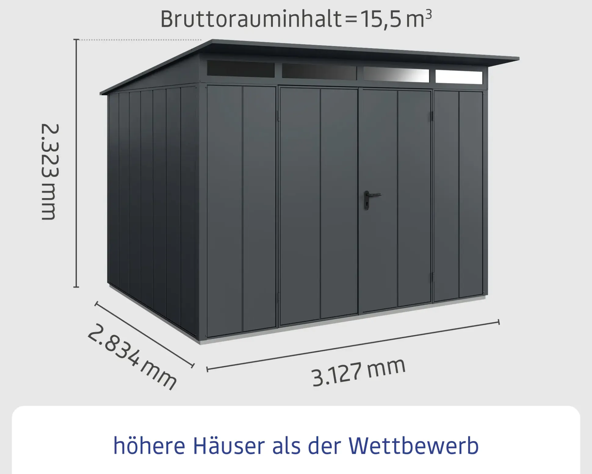 EcoStar Gerätehaus Elegant-P Typ 3 312,7 x 283,4 x 232,3 cm anthrazitgrau