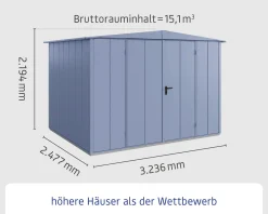 EcoStar Gerätehaus Elegant-S Typ 3 323,6 x 247,7 x 219,4 cm taubenblau