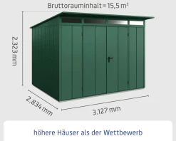 EcoStar Gerätehaus Elegant-P Typ 3 moosgrün 312,7 x 283,4 x 232,3 cm