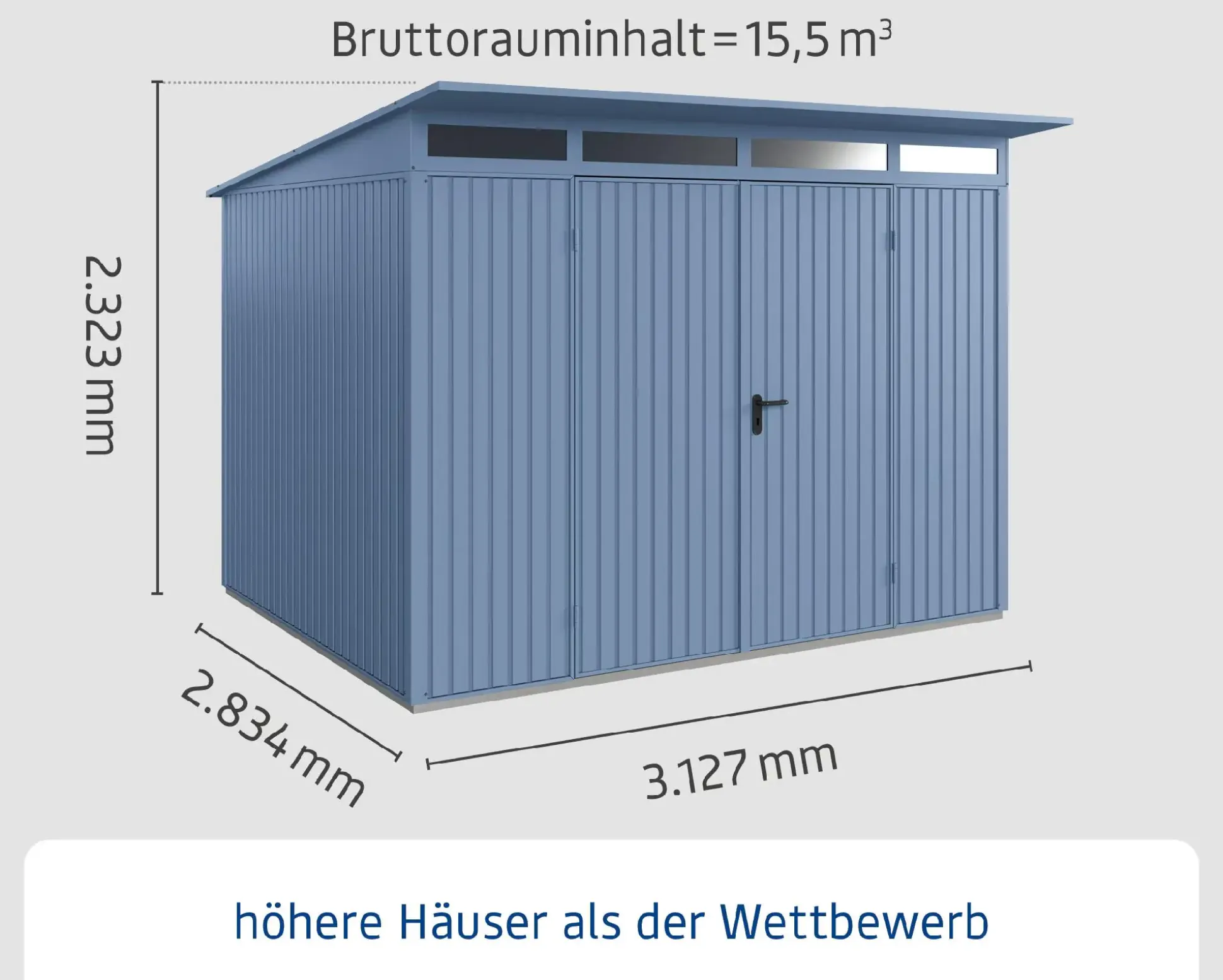 EcoStar Gerätehaus Trend-P Typ 3 taubenblau 312,7 x 283,4 x 232,3 cm