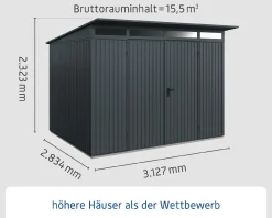 EcoStar Gerätehaus Trend-P Typ 3 anthrazitgrau 312,7 x 283,4 x 232,3 cm