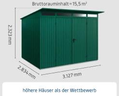 EcoStar Gerätehaus Trend-P Typ 3 moosgrün 312,7 x 283,4 x 232,3 cm