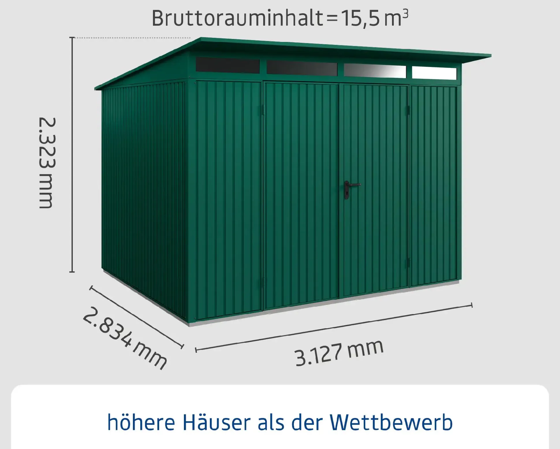 EcoStar Gerätehaus Trend-P Typ 3 moosgrün 312,7 x 283,4 x 232,3 cm